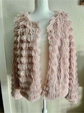 Women's Shaggy Fringe Open-Front Cardigan - Blush Pink
